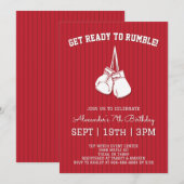 Invitation Fête d'anniversaire de boxe rouge (Devant / Derrière)