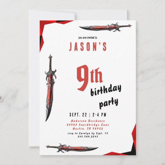 Invitation Fête d'anniversaire de Boy Red Sword II (Devant)