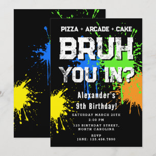 Invitation Fête d'anniversaire de Bruh Boy Néon Graffiti Adol