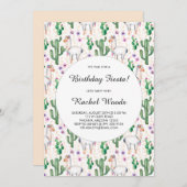 Invitation Fête d'anniversaire de Cactus et de Llama (Devant / Derrière)