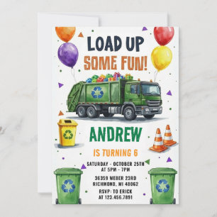 Invitation Fête d'anniversaire de camion à ordures recyclage