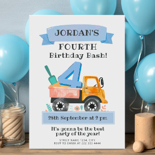 Invitation Fête d'anniversaire de camion aquarelle avec desig