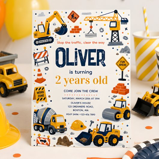 Invitation Fête d'anniversaire de camion de construction
