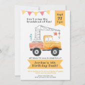 Invitation Fête d'anniversaire de camion de construction avec (Devant)