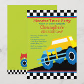 Invitation Fête d'anniversaire de camion de monstre pour des (Devant / Derrière)