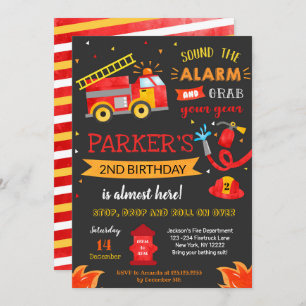 Invitation Fête d'anniversaire de camion d'incendi