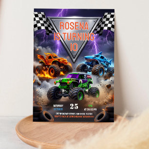 Invitation Fête d'anniversaire de camion monstre Boom Crash t
