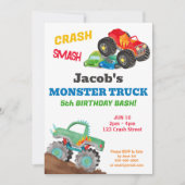 Invitation Fête d'anniversaire de camion monstre Crash Smash (Devant)