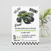 Invitation Fête d'anniversaire de camion monstre fluorescent  (Debout devant)