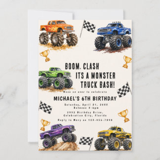 Invitation Fête d'anniversaire de camions monstres pour enfan
