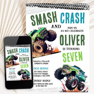 Invitation Fête d'anniversaire de camions monstres pour enfan