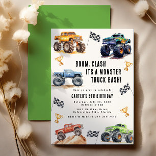 Invitation Fête d'anniversaire de camions monstres pour enfan