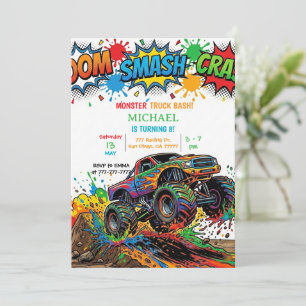 Invitation Fête d'anniversaire de camions monstres pour enfan