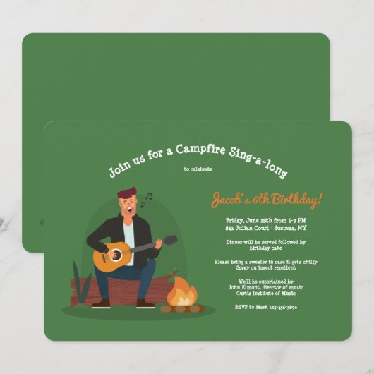 Invitation Fête d'anniversaire de Campfire (Devant / Derrière)