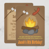 Invitation Fête d'anniversaire de camping autour d'un feu de  (Devant / Derrière)
