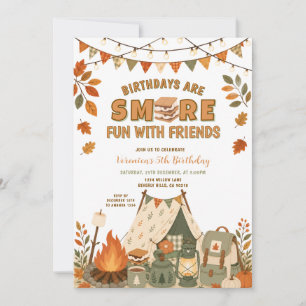 Invitation Fête d'anniversaire de camping avec des amis S'mor