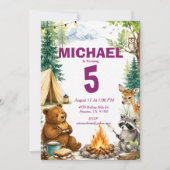 Invitation Fête d'anniversaire de camping en forêt (Devant)