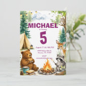 Invitation Fête d'anniversaire de camping en forêt (Debout devant)