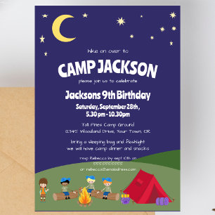 Invitation  Fête d'anniversaire de camping Nuit étoilée Bleu 