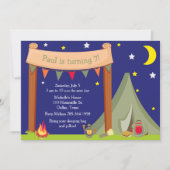 Invitation Fête d'anniversaire de camping nuitée Vert Kaki (Devant)