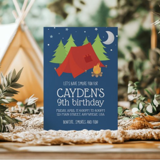 Invitation Fête d'anniversaire de camping pour garçons