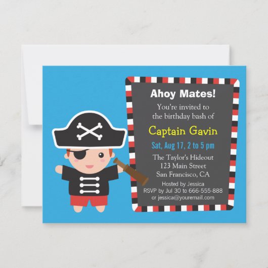 Invitation Fête d'anniversaire de capitaine Boy de pirate (Devant)