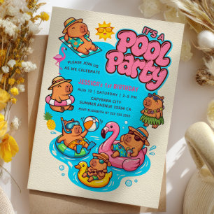 Invitation Fête d'anniversaire de Capybara Piscine Été Vif 1e