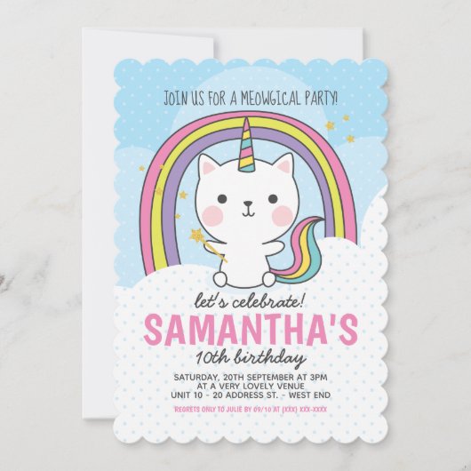 Invitation Fête d'anniversaire de Caticorn (Devant)