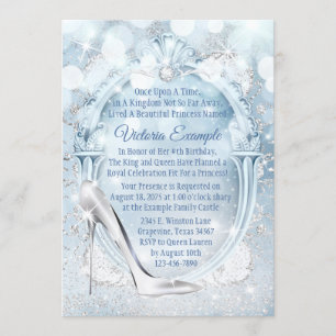 Invitation Fête d'anniversaire de Cendrillon avec pantoufle d