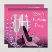 Invitation Fête d'anniversaire de Champagne High Heure Womans (Devant / Derrière)
