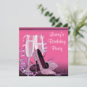 Invitation Fête d'anniversaire de Champagne High Heure Womans (Debout devant)