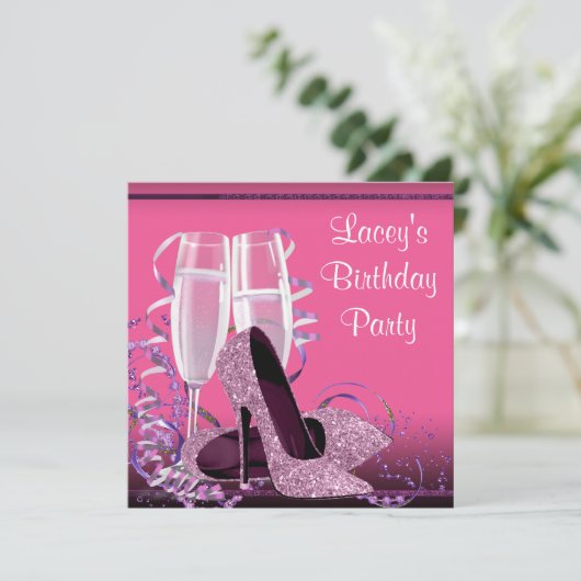 Invitation Fête d'anniversaire de Champagne High Heure Womans (Debout devant)