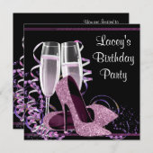Invitation Fête d'anniversaire de Champagne High Heure Womans (Devant / Derrière)