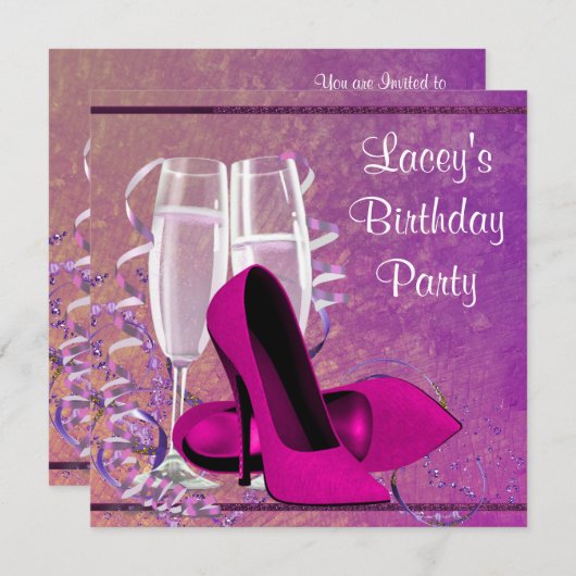 Invitation Fête d'anniversaire de Champagne High Heure Womans (Devant / Derrière)