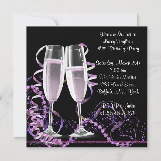 Invitation Fête d'anniversaire de Champagne High Heure Womans (Dos)