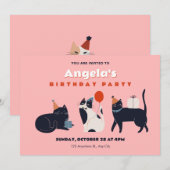 Invitation Fête d'anniversaire de chat (Devant / Derrière)
