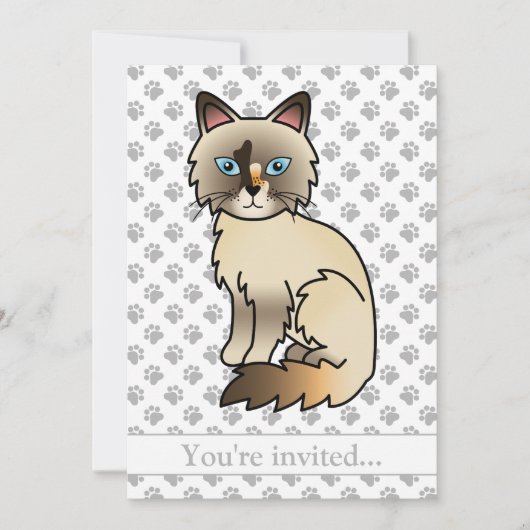 Invitation Fête d'anniversaire de chat Birman/Ragdoll écaille (Devant)
