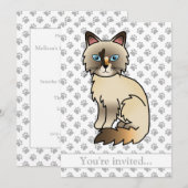 Invitation Fête d'anniversaire de chat Birman/Ragdoll écaille (Devant / Derrière)