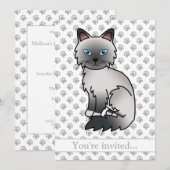 Invitation Fête d'anniversaire de chat Birman/Ragdoll Point B (Devant / Derrière)