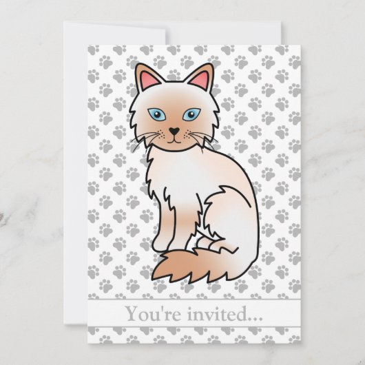 Invitation Fête d'anniversaire de chat Birman/Ragdoll pointe  (Devant)