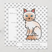 Invitation Fête d'anniversaire de chat Birman/Ragdoll pointe  (Devant / Derrière)