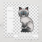 Invitation Fête d'anniversaire de chat Birman/Ragdoll Tabby b (Devant / Derrière)