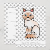 Invitation Fête d'anniversaire de chat Birman/Ragdoll Tabby p (Devant / Derrière)