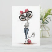 Invitation Fête d'anniversaire de chat blanc élégant (Debout devant)