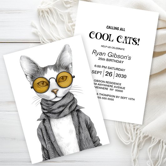 Invitation Fête d'anniversaire de chat cool