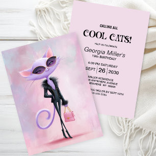 Invitation Fête d'anniversaire de chat cool stylé