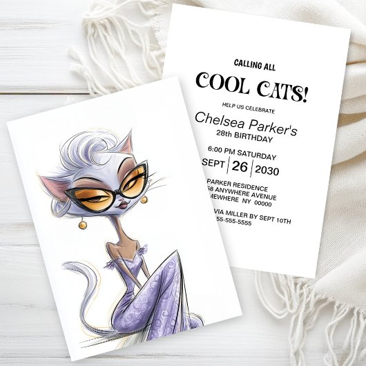 Invitation Fête d'anniversaire de chat glamour