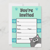 Invitation Fête d'anniversaire de chat gris (Devant)