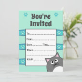 Invitation Fête d'anniversaire de chat gris (Debout devant)