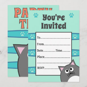 Invitation Fête d'anniversaire de chat gris